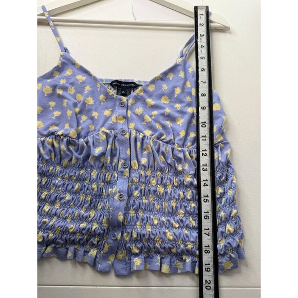 French Connection Top Womens XL Shirt Blue Yellow Floral Smocked Casual Summer - Picture 14 of 15